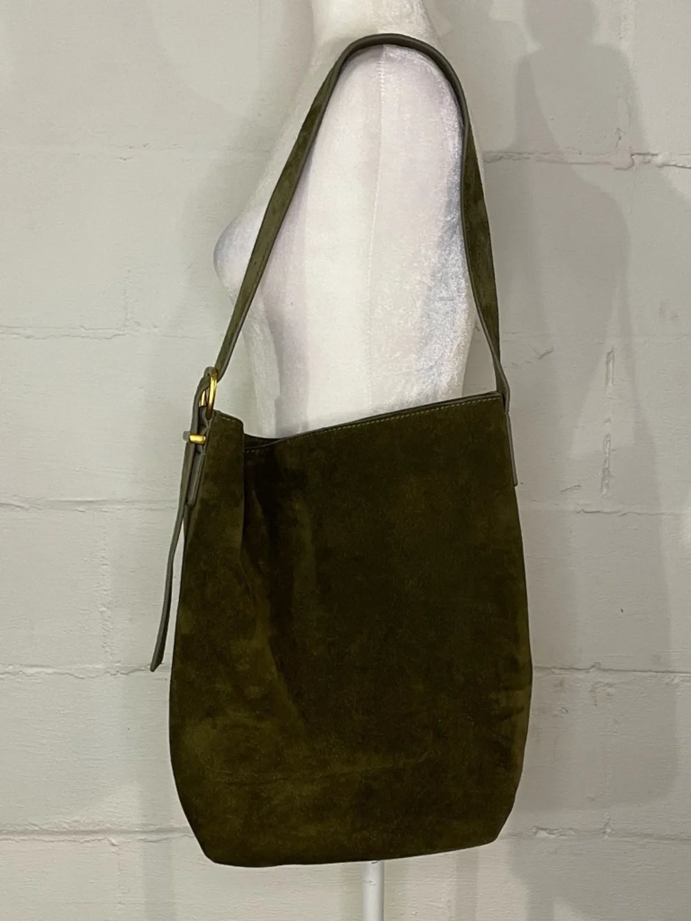 Minimal Olive Suede Shoulder Bag